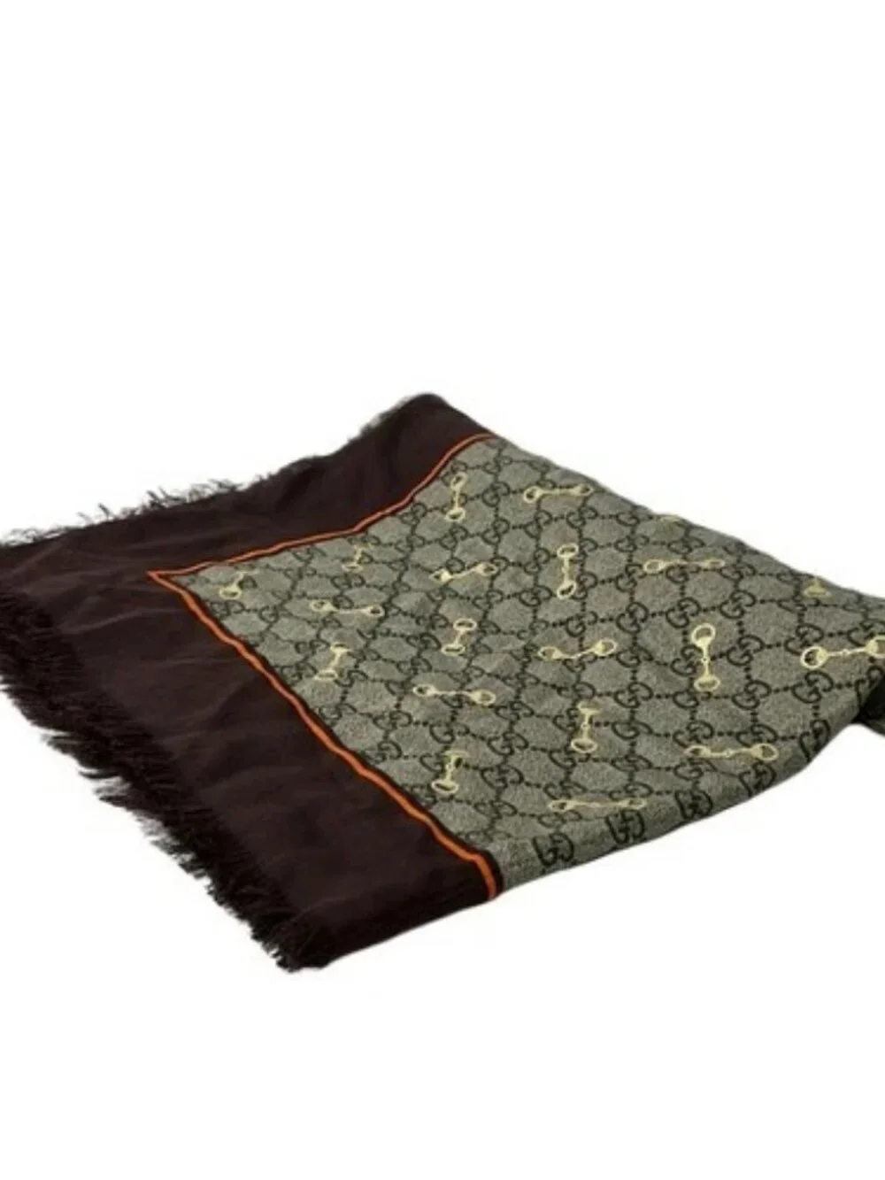 GUCCI 662577 Beige Dark Brown Multi Rayon Silk Scarf